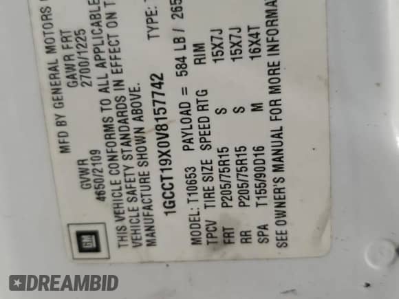 1997 Chevrolet S-10 LS с VIN 1GCCT19X0V8157742, выставлен на аукционе Copart как лот 70666064 с пробегом 150 508 миль миль и Списание • Salvage title. История ставок и продаж доступна на DreamBid. Изображение 12.