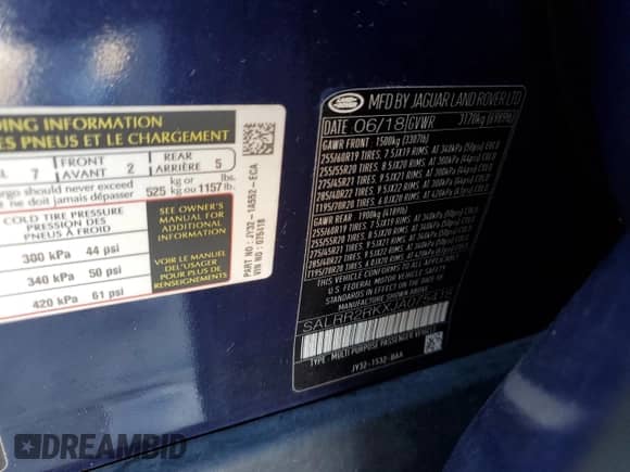 2018 Land Rover Discovery HSE with VIN SALRR2RKXJA075418, listed as a Copart auction lot 84491914 with 48,901 mi miles and Salvage title. Bid and sale history available at DreamBid. Image 13.