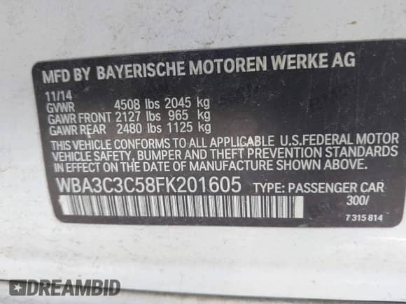 2015 BMW 3 Series 320i xDrive с VIN WBA3C3C58FK201605, выставлен на аукционе IAAI как лот 43098809 с пробегом 145 647 миль миль и . История ставок и продаж доступна на DreamBid. Изображение 9.