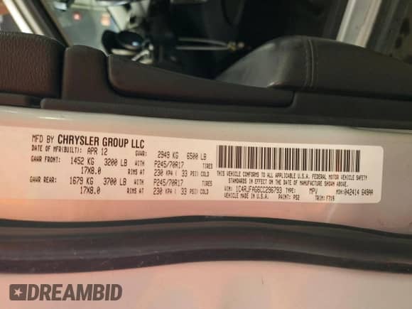 2012 Jeep Grand Cherokee Laredo с VIN 1C4RJFAG6CC296793, выставлен на аукционе Copart как лот 56276805 с пробегом 192 724 миль миль и Чистый • Clean title. История ставок и продаж доступна на DreamBid. Изображение 13.