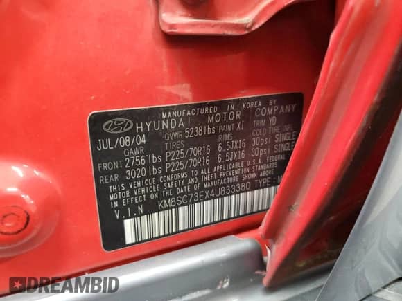 2004 Hyundai Santa Fe GLS с VIN KM8SC73EX4U833380, выставлен на аукционе Copart как лот 74973874 с пробегом 159 656 миль миль и Списание • Salvage title. История ставок и продаж доступна на DreamBid. Изображение 13.