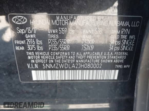 2018 Hyundai Santa Fe Ultimate с VIN 5NMZWDLA2JH080002, выставлен на аукционе IAAI как лот 41986147 с пробегом 58 556 миль миль и . История ставок и продаж доступна на DreamBid. Изображение 9.