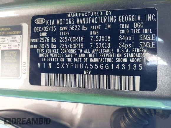 2016 Kia Sorento EX с VIN 5XYPHDA55GG143135, выставлен на аукционе IAAI как лот 41321424 с пробегом 103 619 миль миль и . История ставок и продаж доступна на DreamBid. Изображение 9.