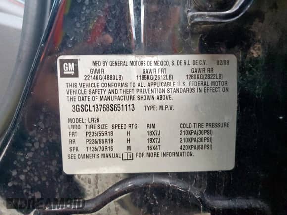 2008 Saturn VUE Red Line with VIN 3GSCL13768S651113, listed as a Copart auction lot 66372095 with 141,987 mi miles and Clean title. Bid and sale history available at DreamBid. Image 13.