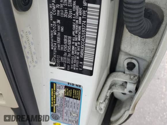 2012 Hyundai Veracruz GLS with VIN KM8NUDCC4CU183774, listed as a Copart auction lot 82235185 with 188,416 mi miles and Salvage title. Bid and sale history available at DreamBid. Image 14.