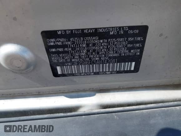 2010 Subaru Forester XT Limited с VIN JF2SH6FC5AH742081, выставлен на аукционе IAAI как лот 42358962 с пробегом 142 627 миль миль и . История ставок и продаж доступна на DreamBid. Изображение 9.