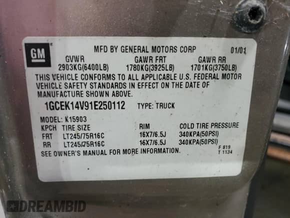 2001 Chevrolet Silverado 1500 with VIN 1GCEK14V91E250112, listed as a Copart auction lot 74664144 with Not provided miles and Clean title. Bid and sale history available at DreamBid. Image 12.