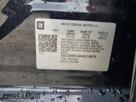 2017 Chevrolet Sonic LT with VIN 1G1JD6SG4H4174978, listed as a Copart auction lot 85640915 with 91,764 mi miles and Clean title. Bid and sale history available at DreamBid. Image 12.