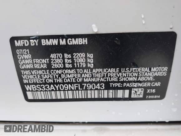 2022 BMW M3 Competition z VIN WBS33AY09NFL79043, wystawiony jako IAAI lot #42180934 z przebiegiem 31 837 mil mil oraz . Historia ofert i sprzedaży dostępna na DreamBid. Obrazek 9.