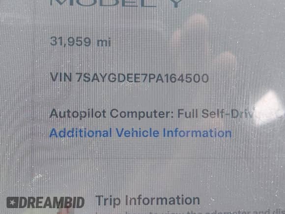 2023 Tesla Model Y Long Range с VIN 7SAYGDEE7PA164500, выставлен на аукционе IAAI как лот 42927626 с пробегом 31 959 миль миль и . История ставок и продаж доступна на DreamBid. Изображение 9.