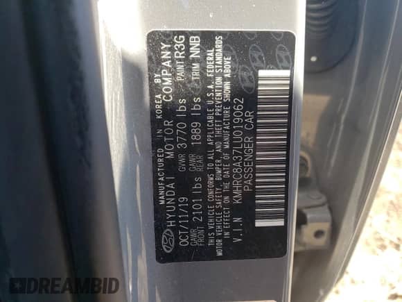 2020 Hyundai Venue SEL with VIN KMHRC8A37LU019062, listed as a Copart auction lot 55970004 with 27,957 mi miles and . Bid and sale history available at DreamBid. Image 12.