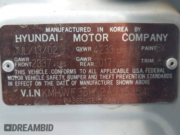 2002 Hyundai Sonata GLS z VIN KMHWF35H12A715354, wystawiony jako IAAI lot #42879121 z przebiegiem 177 088 mil mil oraz . Historia ofert i sprzedaży dostępna na DreamBid. Obrazek 9.