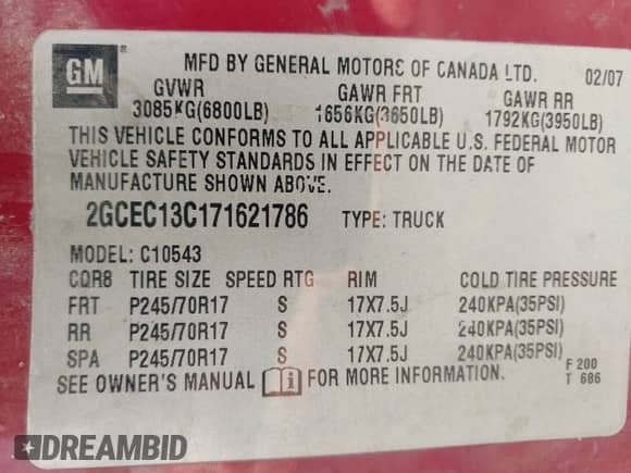 2007 Chevrolet Silverado 1500 1LT с VIN 2GCEC13C171621786, выставлен на аукционе IAAI как лот 43334009 с пробегом 266 050 миль миль и . История ставок и продаж доступна на DreamBid. Изображение 9.