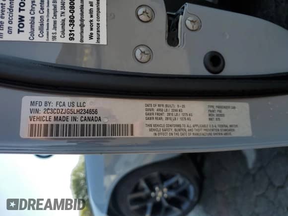 2020 Dodge Challenger GT с VIN 2C3CDZJG5LH234656, выставлен на аукционе Copart как лот 71856985 с пробегом 91 457 миль миль и Списание • Salvage title. История ставок и продаж доступна на DreamBid. Изображение 13.