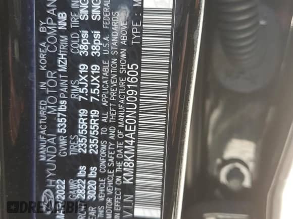 2022 Hyundai Ioniq 5 SE с VIN KM8KM4AE0NU091605, выставлен на аукционе Copart как лот 72006175 с пробегом 30 906 миль миль и Списание • Salvage title. История ставок и продаж доступна на DreamBid. Изображение 13.
