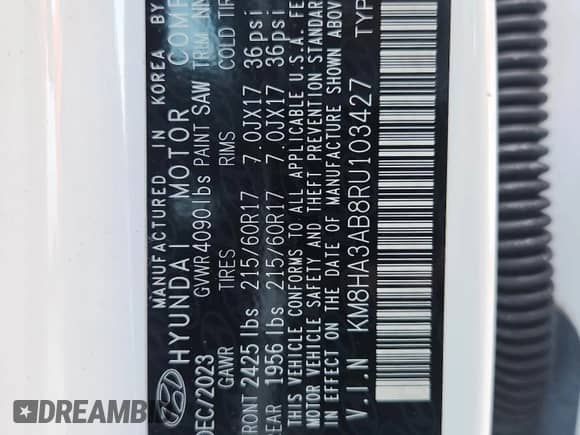 2024 Hyundai Kona SE с VIN KM8HA3AB8RU103427, выставлен на аукционе Copart как лот 65820135 с пробегом 14 345 миль миль и Списание • Salvage title. История ставок и продаж доступна на DreamBid. Изображение 14.