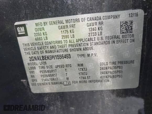 2017 Chevrolet Equinox LS with VIN 2GNALBEK9H1556493, listed as a IAAI auction lot 43113051 with 128,152 mi miles and . Bid and sale history available at DreamBid. Image 9.