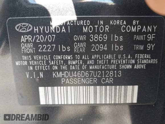 2007 Hyundai Elantra GLS с VIN KMHDU46D67U212813, выставлен на аукционе IAAI как лот 43286478 с пробегом 207 266 миль миль и . История ставок и продаж доступна на DreamBid. Изображение 9.