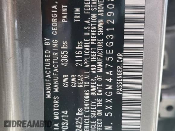 2014 Kia Optima LX z VIN 5XXGM4A75EG312908, wystawiony jako Copart lot #82635425 z przebiegiem 158 378 mil mil oraz Czysty tytuł • Clean title. Historia ofert i sprzedaży dostępna na DreamBid. Obrazek 12.