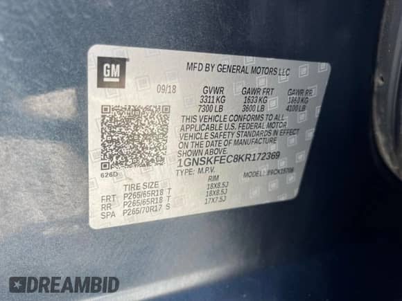 2019 Chevrolet Tahoe Commercial z VIN 1GNSKFEC8KR172369, wystawiony jako Copart lot #84436685 z przebiegiem 195 784 mil mil oraz Czysty tytuł • Clean title. Historia ofert i sprzedaży dostępna na DreamBid. Obrazek 10.