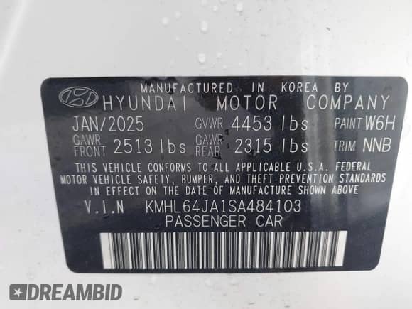 2025 Hyundai Sonata SEL with VIN KMHL64JA1SA484103, listed as a IAAI auction lot 43184663 with 11,847 mi miles and . Bid and sale history available at DreamBid. Image 9.