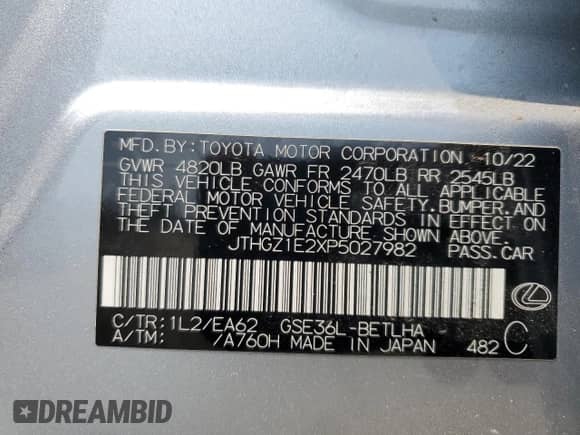 2023 Lexus IS 350 F Sport z VIN JTHGZ1E2XP5027982, wystawiony jako Copart lot #60744345 z przebiegiem 13 350 mil mil oraz Szkoda całkowita • Salvage title. Historia ofert i sprzedaży dostępna na DreamBid. Obrazek 12.