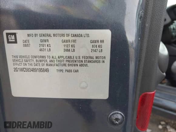 2008 Chevrolet Impala LT z VIN 2G1WC583489195849, wystawiony jako IAAI lot #43511173 z przebiegiem 183 225 mil mil oraz . Historia ofert i sprzedaży dostępna na DreamBid. Obrazek 9.