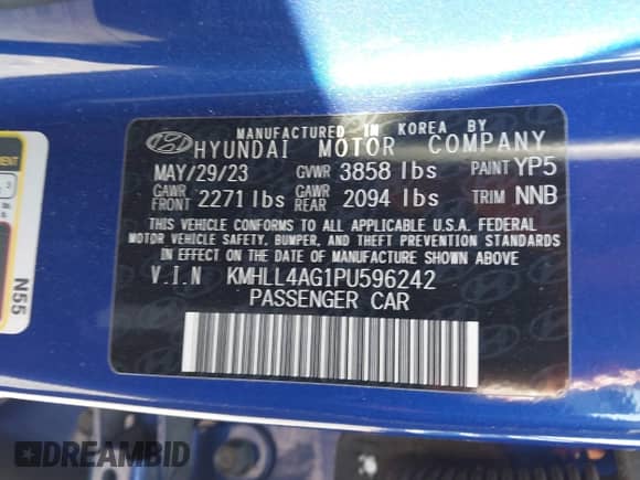 2023 Hyundai Elantra SE with VIN KMHLL4AG1PU596242, listed as a IAAI auction lot 43378567 with 25,135 mi miles and . Bid and sale history available at DreamBid. Image 9.