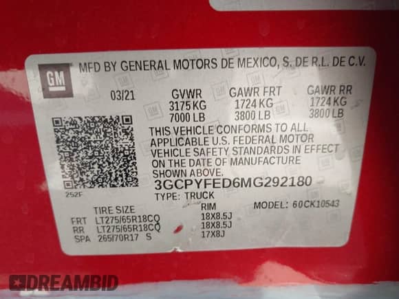 2021 Chevrolet Silverado 1500 LT Trail Boss z VIN 3GCPYFED6MG292180, wystawiony jako IAAI lot #43120534 z przebiegiem Nie podano mil oraz . Historia ofert i sprzedaży dostępna na DreamBid. Obrazek 9.