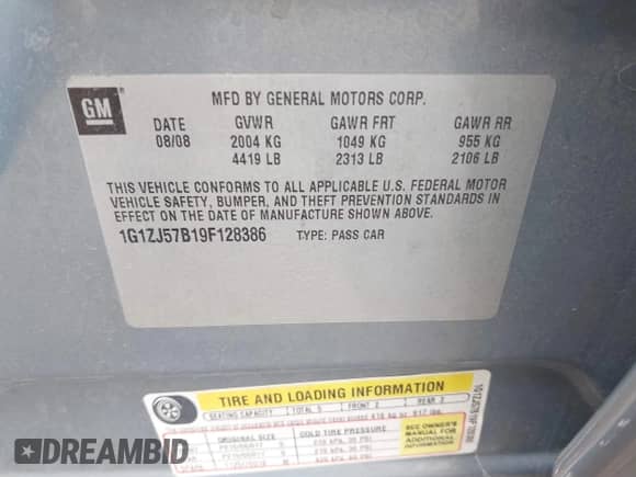 2009 Chevrolet Malibu 2LT с VIN 1G1ZJ57B19F128386, выставлен на аукционе IAAI как лот 42291342 с пробегом Не указан миль и . История ставок и продаж доступна на DreamBid. Изображение 9.