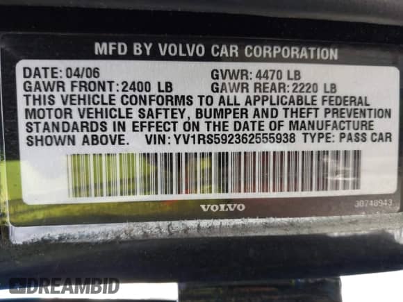 2006 Volvo S60 2.5L Turbo с VIN YV1RS592362555938, выставлен на аукционе IAAI как лот 43340821 с пробегом 188 250 миль миль и . История ставок и продаж доступна на DreamBid. Изображение 9.