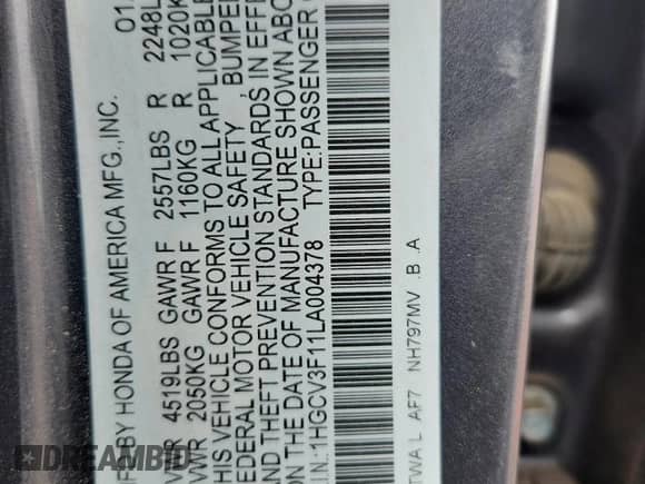 2020 Honda Accord с VIN 1HGCV3F11LA004378, выставлен на аукционе Copart как лот 67984305 с пробегом 92 963 миль миль и Списание • Salvage title. История ставок и продаж доступна на DreamBid. Изображение 12.