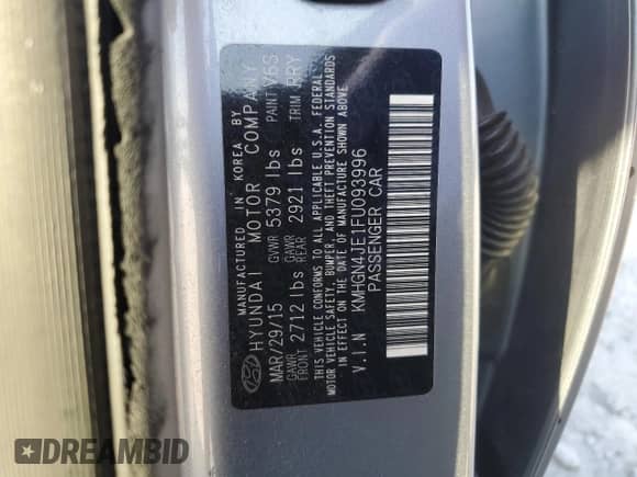 2015 Hyundai Genesis 3.8L z VIN KMHGN4JE1FU093996, wystawiony jako Copart lot #72687774 z przebiegiem 100 650 mil mil oraz Szkoda całkowita • Salvage title. Historia ofert i sprzedaży dostępna na DreamBid. Obrazek 12.