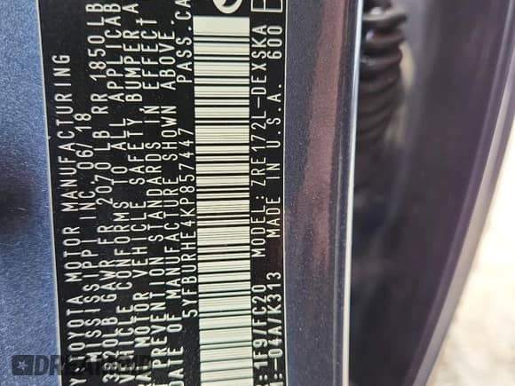 2019 Toyota Corolla LE z VIN 5YFBURHE4KP857447, wystawiony jako Copart lot #70769985 z przebiegiem 104 352 mil mil oraz Szkoda całkowita • Salvage title. Historia ofert i sprzedaży dostępna na DreamBid. Obrazek 13.