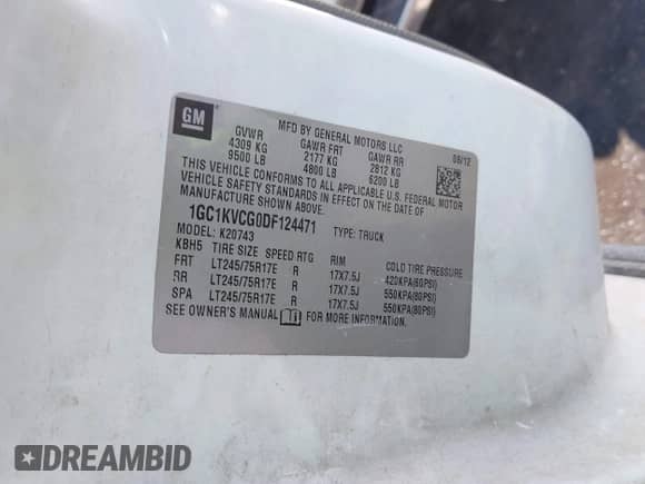 2013 Chevrolet Silverado 2500HD Work Truck with VIN 1GC1KVCG0DF124471, listed as a IAAI auction lot 42148880 with 262,027 mi miles and . Bid and sale history available at DreamBid. Image 9.