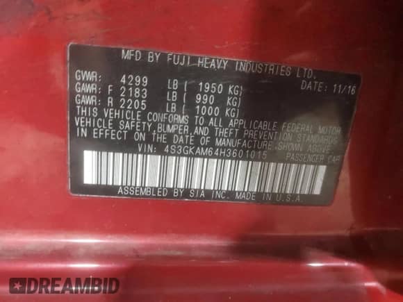 2017 Subaru Impreza Special Sports с VIN 4S3GKAM64H3601015, выставлен на аукционе Copart как лот 83993375 с пробегом 110 042 миль миль и Списание • Salvage title. История ставок и продаж доступна на DreamBid. Изображение 13.