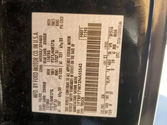 2003 Ford F-150 XL с VIN 1FTRF17W73NA55543, выставлен на аукционе Copart как лот 66516465 с пробегом 141 097 миль миль и Списание • Salvage title. История ставок и продаж доступна на DreamBid. Изображение 13.