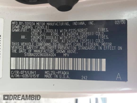 2006 Toyota Sienna XLE z VIN 5TDBA22C96S064004, wystawiony jako Copart lot #84425685 z przebiegiem 106 571 mil mil oraz Czysty tytuł • Clean title. Historia ofert i sprzedaży dostępna na DreamBid. Obrazek 13.