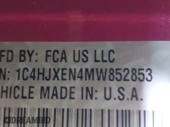 2021 Jeep Wrangler Unlimited Sahara High Altitude with VIN 1C4HJXEN4MW852853, listed as a IAAI auction lot 41976696 with 68,316 mi miles and . Bid and sale history available at DreamBid. Image 9.