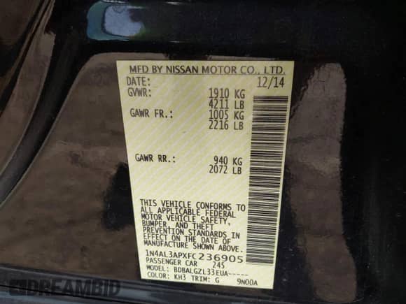 2015 Nissan Altima S z VIN 1N4AL3APXFC236905, wystawiony jako IAAI lot #43183027 z przebiegiem 159 346 mil mil oraz . Historia ofert i sprzedaży dostępna na DreamBid. Obrazek 9.