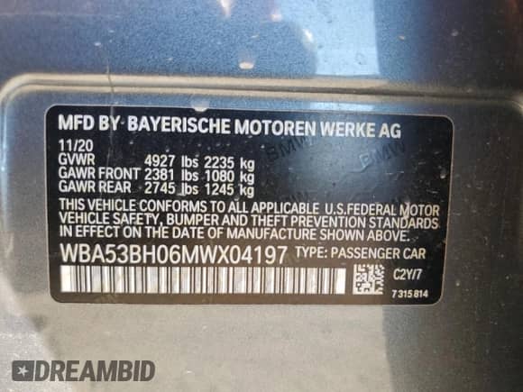 2021 BMW 5 Series 530i with VIN WBA53BH06MWX04197, listed as a Copart auction lot 84052575 with 76,194 mi miles and Clean title. Bid and sale history available at DreamBid. Image 12.