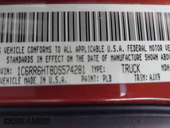 2013 Ram 1500 Sport with VIN 1C6RR6HT8DS574281, listed as a IAAI auction lot 41434698 with 61,879 mi miles and . Bid and sale history available at DreamBid. Image 9.