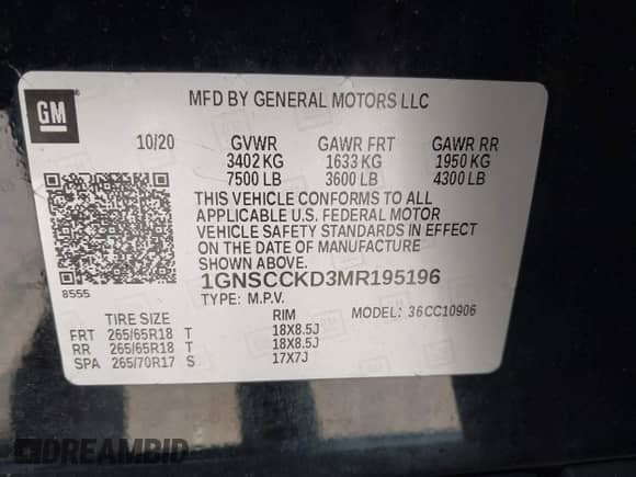 2021 Chevrolet Suburban LT с VIN 1GNSCCKD3MR195196, выставлен на аукционе IAAI как лот 42073255 с пробегом 162 335 миль миль и . История ставок и продаж доступна на DreamBid. Изображение 9.