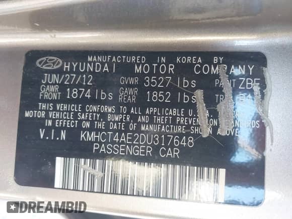 2013 Hyundai Accent GLS z VIN KMHCT4AE2DU317648, wystawiony jako IAAI lot #42934017 z przebiegiem 172 717 mil mil oraz . Historia ofert i sprzedaży dostępna na DreamBid. Obrazek 9.