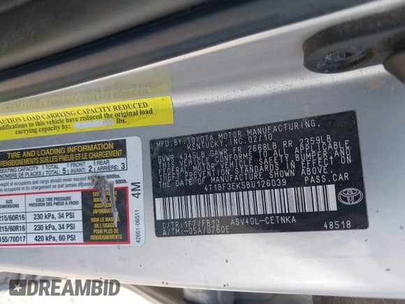 2011 Toyota Camry LE с VIN 4T1BF3EK5BU126039, выставлен на аукционе IAAI как лот 43247508 с пробегом 153 950 миль миль и . История ставок и продаж доступна на DreamBid. Изображение 9.