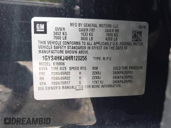 2017 Cadillac Escalade ESV Luxury z VIN 1GYS4HKJ4HR120256, wystawiony jako IAAI lot #42561194 z przebiegiem 165 482 mil mil oraz . Historia ofert i sprzedaży dostępna na DreamBid. Obrazek 9.