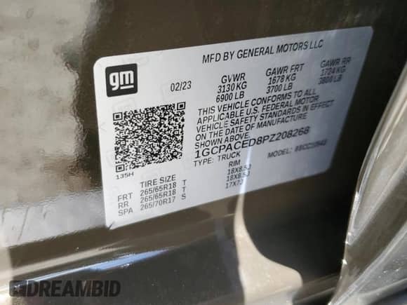 2023 Chevrolet Silverado 1500 LT с VIN 1GCPACED8PZ208268, выставлен на аукционе Copart как лот 65686345 с пробегом 26 122 миль миль и Списание • Salvage title. История ставок и продаж доступна на DreamBid. Изображение 12.