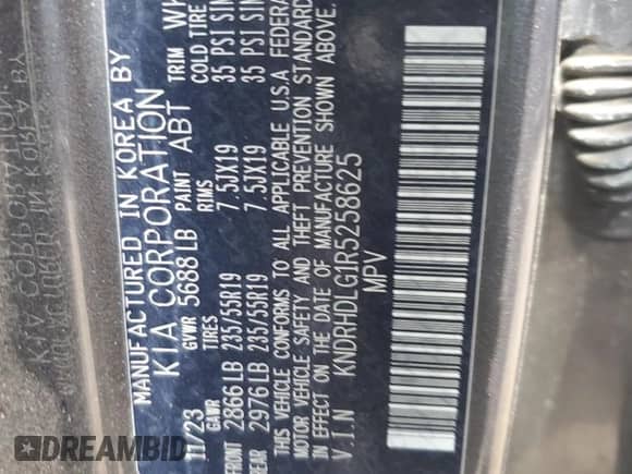 2024 Kia Sorento EX with VIN KNDRHDLG1R5258625, listed as a Copart auction lot 56949095 with 11,112 mi miles and Salvage title. Bid and sale history available at DreamBid. Image 13.