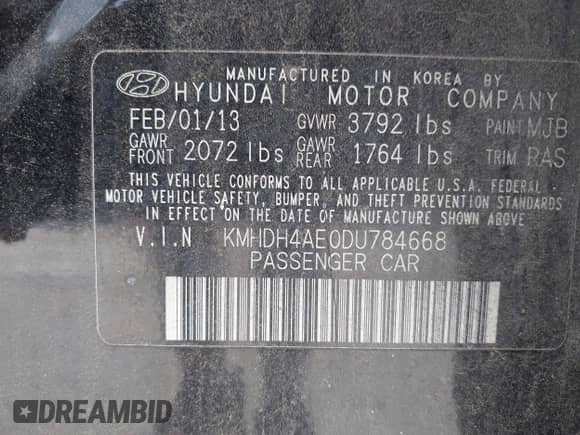 2013 Hyundai Elantra GLS с VIN KMHDH4AE0DU784668, выставлен на аукционе IAAI как лот 43200419 с пробегом 204 691 миль миль и . История ставок и продаж доступна на DreamBid. Изображение 9.