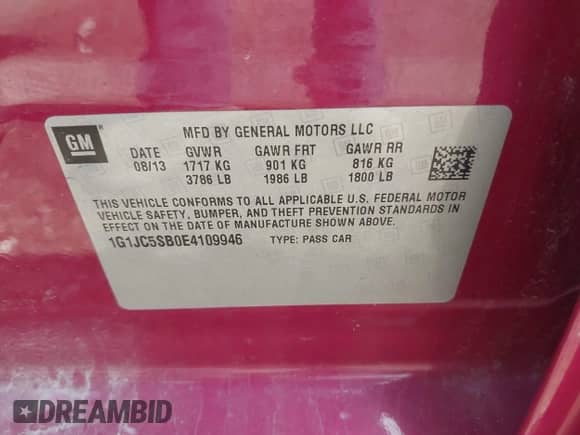 2014 Chevrolet Sonic LT z VIN 1G1JC5SB0E4109946, wystawiony jako IAAI lot #43021593 z przebiegiem 102 872 mil mil oraz . Historia ofert i sprzedaży dostępna na DreamBid. Obrazek 9.